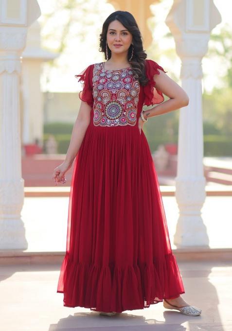 Maroon Embroidery Faux Blooming Salwar Kameez