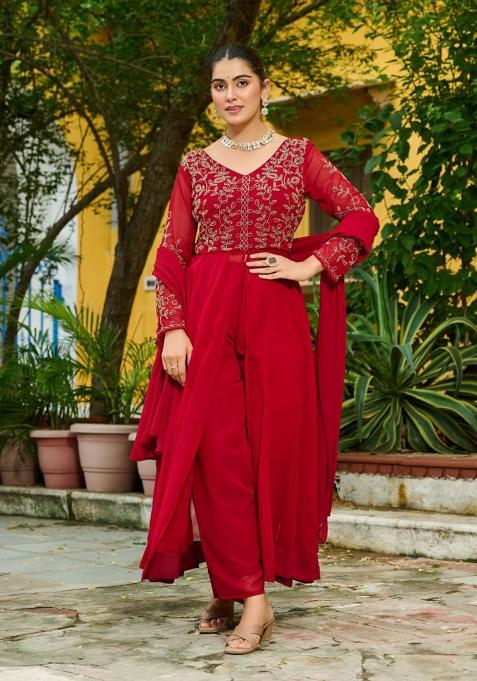 Maroon Embroidery Faux Blooming Salwar Kameez