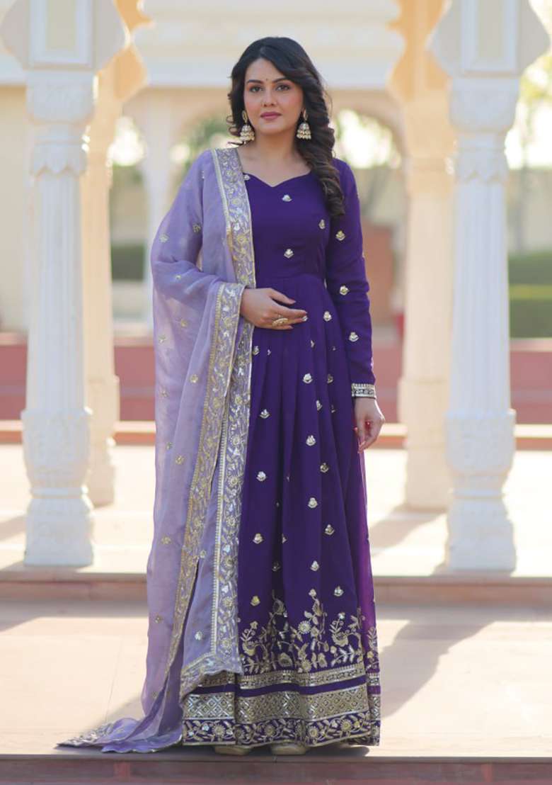 Blue Embroidery Georgette Salwar Kameez - Indya