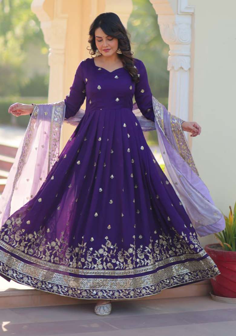 Blue Embroidery Georgette Salwar Kameez - Indya