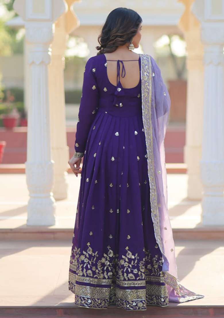 Blue Embroidery Georgette Salwar Kameez - Indya