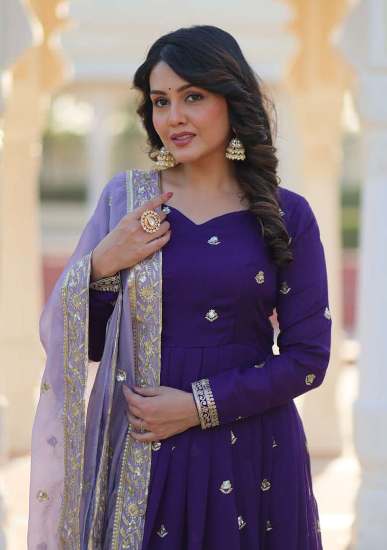 Blue Embroidery Georgette Salwar Kameez - Indya