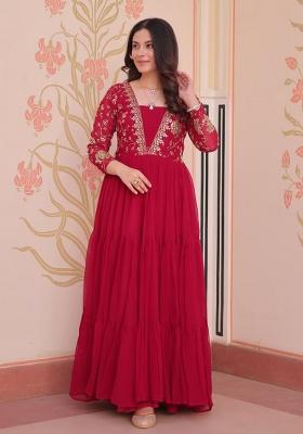 Rani Pink Embroidered Faux Blooming Anarkali Set