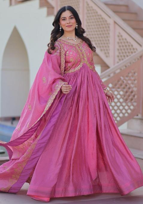 Pink Embroidery Gold Crush Salwar Kameez