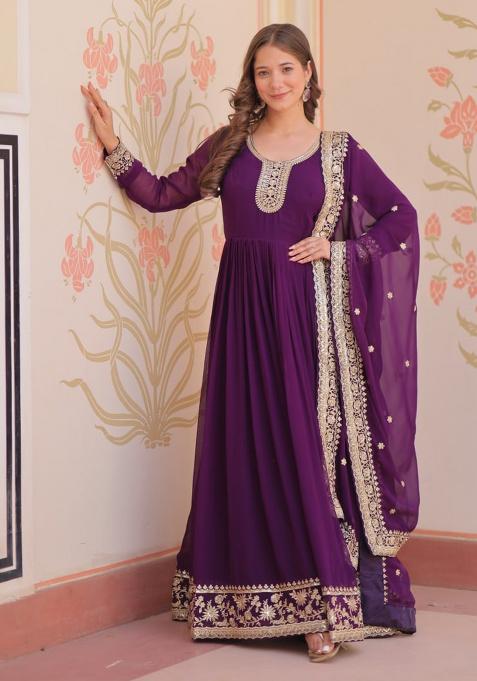 Purple Embroidery Georgette Salwar Kameez