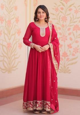 Rani Pink Embroidery Georgette Salwar Kameez