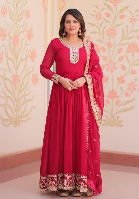 Rani Pink Embroidery Georgette Salwar Kameez