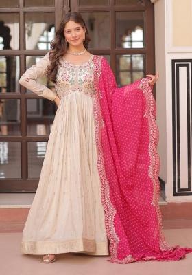 Off White Embroidered Cosmos Anarkali Set