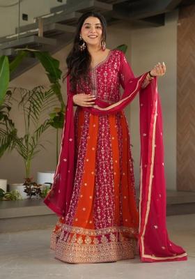 Pink Embroidered Faux Blooming Anarkali Set
