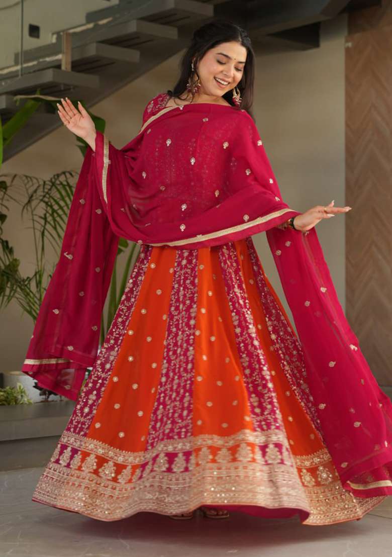 Pink Embroidered Faux Blooming Anarkali Set - Indya