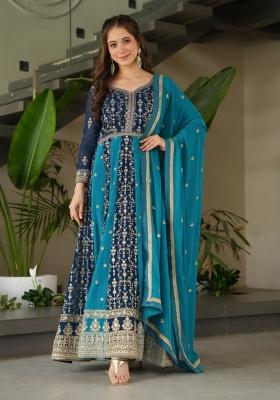 Rama Blue Embroidery Faux Blooming Salwar Kameez