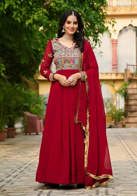 Maroon Embroidery Faux Blooming Salwar Kameez
