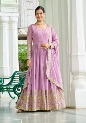Lavender Embroidered Georgette Anarkali Set