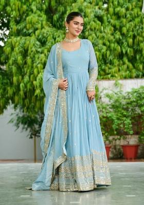 Sky Blue Embroidery Georgette Salwar Kameez