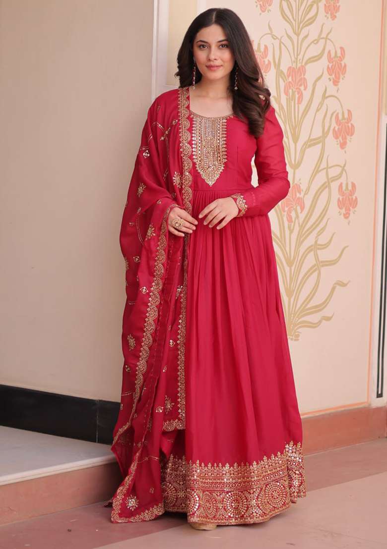 Rani Pink Embroidery Georgette Salwar Kameez - Indya