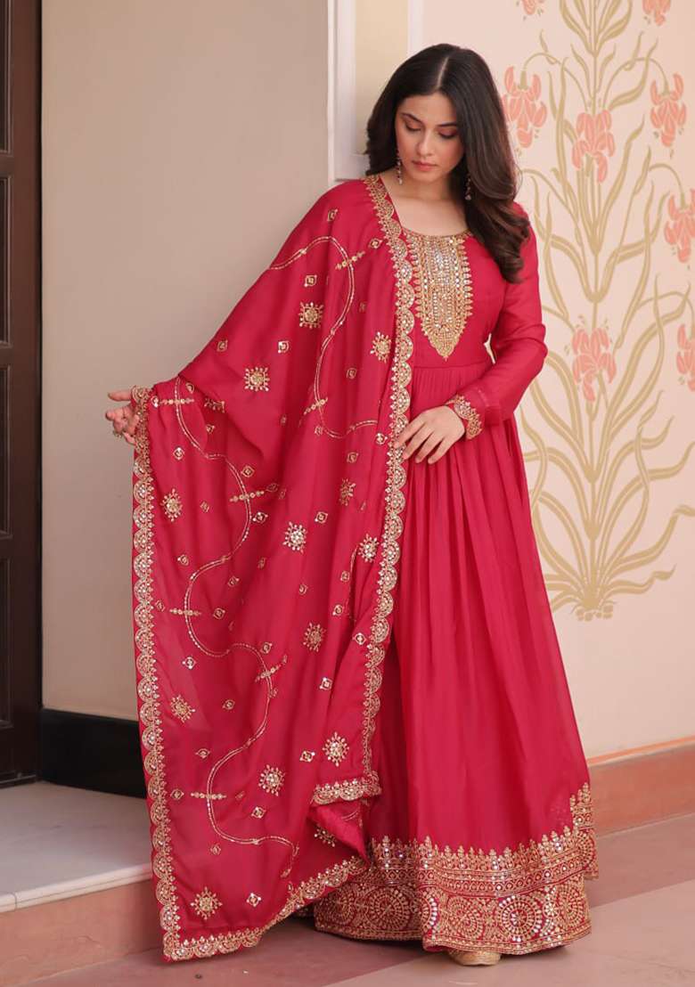 Rani Pink Embroidery Georgette Salwar Kameez - Indya