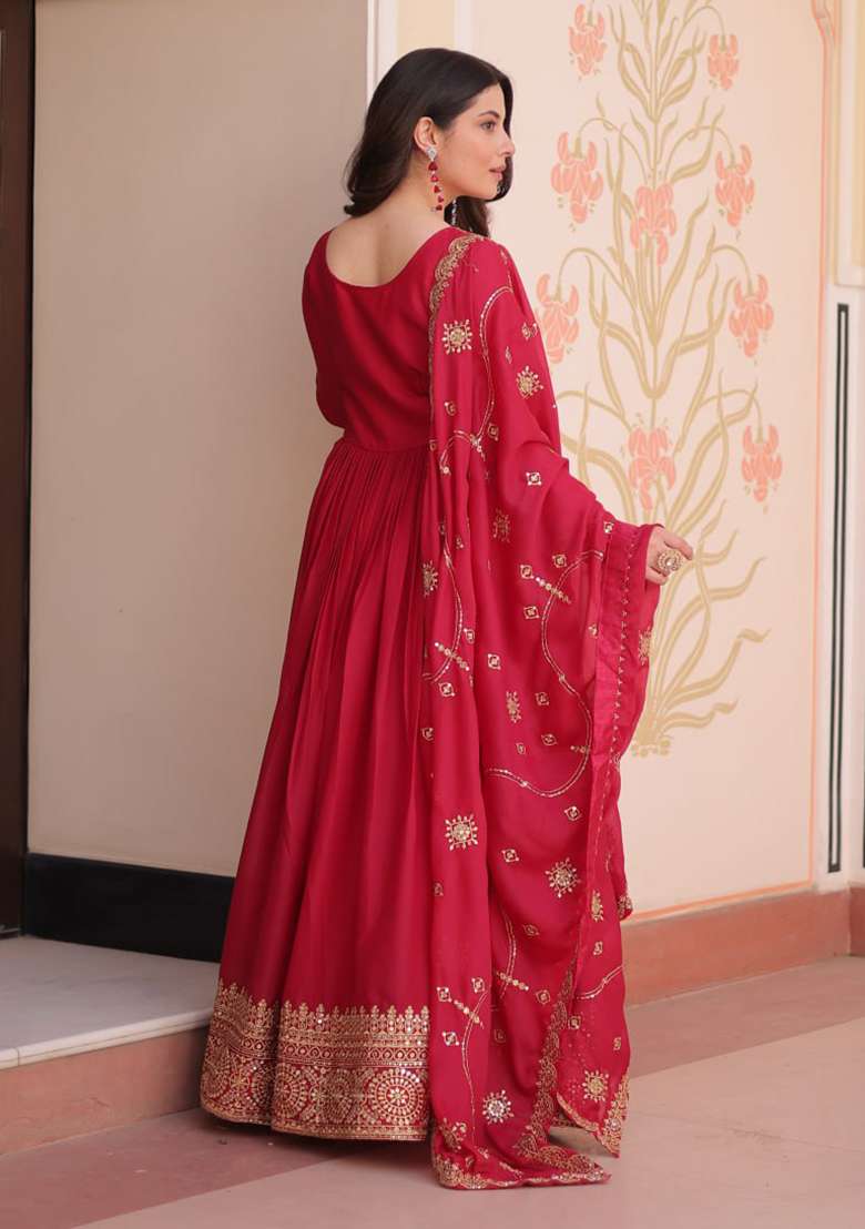 Rani Pink Embroidery Georgette Salwar Kameez - Indya
