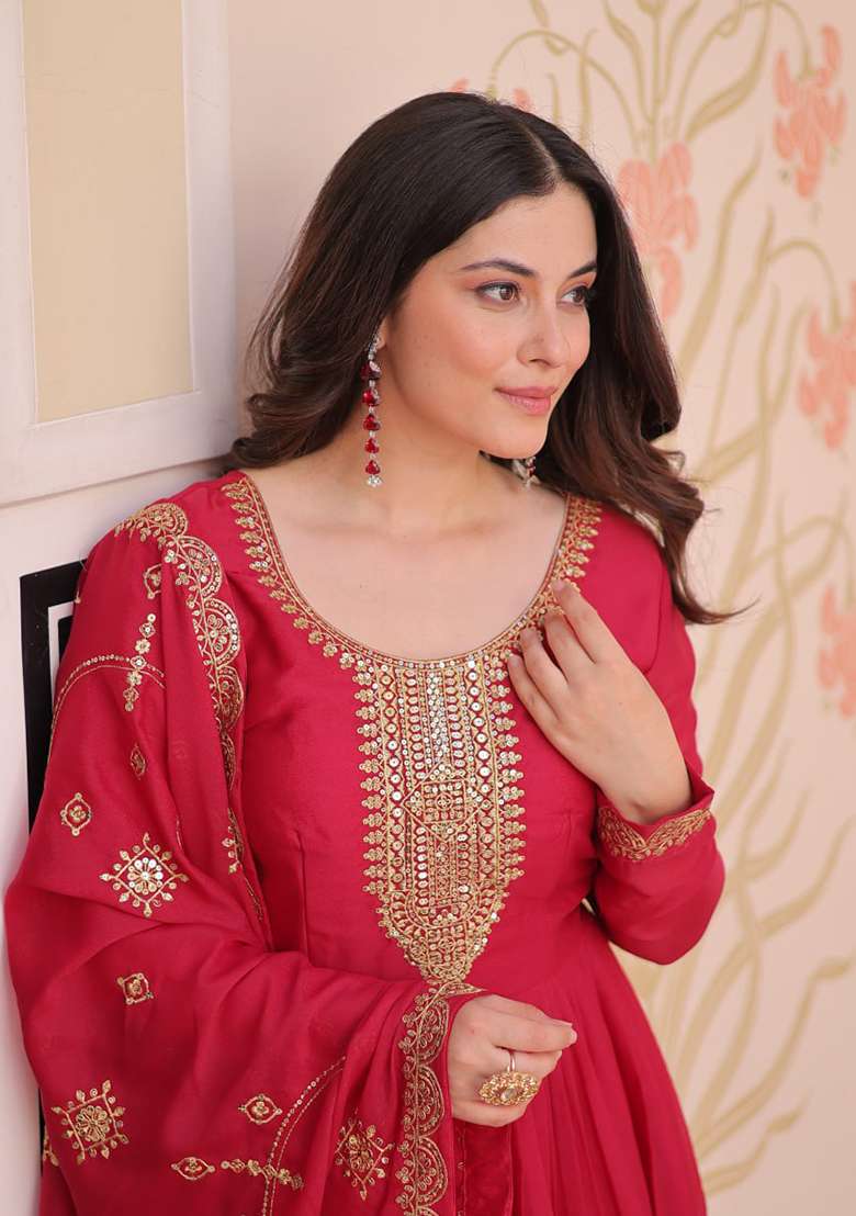 Rani Pink Embroidery Georgette Salwar Kameez - Indya