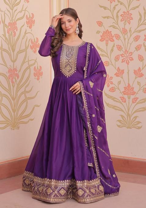 Purple Embroidery Georgette Salwar Kameez