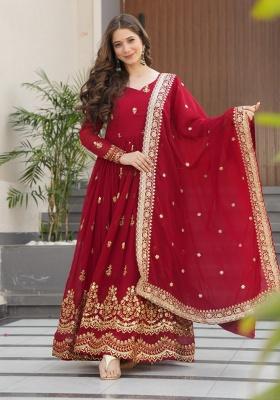 Maroon Embroidered Faux Blooming Anarkali Set