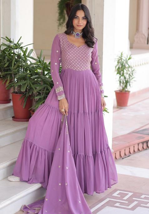 Lavender Embroidery Georgette Salwar Kameez