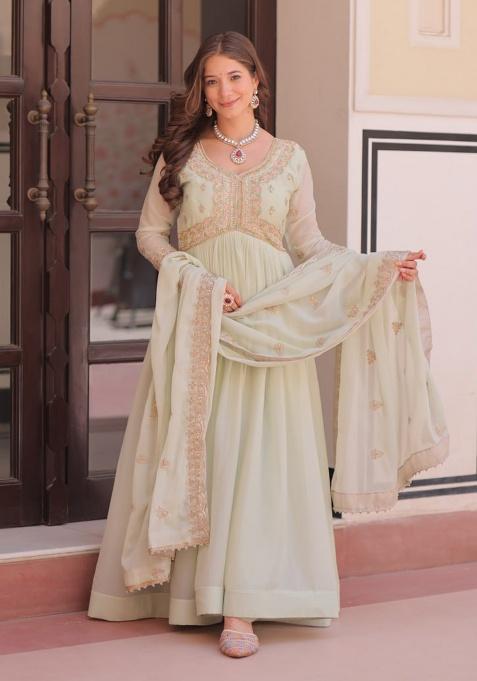 Pista Embroidery Georgette Salwar Kameez