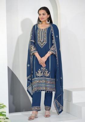 Blue Embroidery Georgette Salwar Kameez