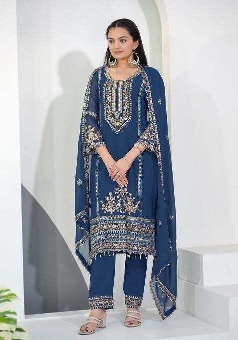 Blue Embroidery Georgette Salwar Kameez
