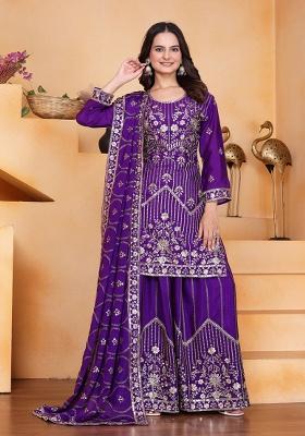 Purple Embroidery Silk Salwar Kameez