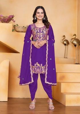 Purple Embroidery Chinon Salwar Kameez