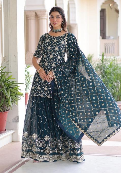 Blue Embroidery Georgette Salwar Kameez