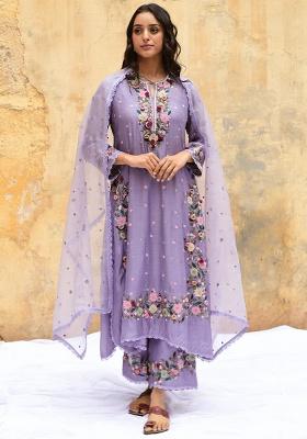 Lavender Embroidered Georgette Kurta Set