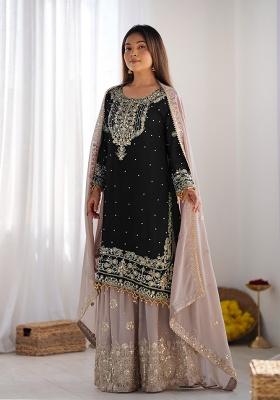 Black Embroidered Georgette Kurta Set