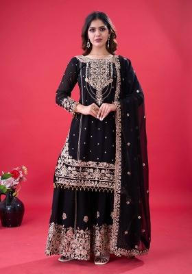 Black Embroidered Georgette Kurta Set