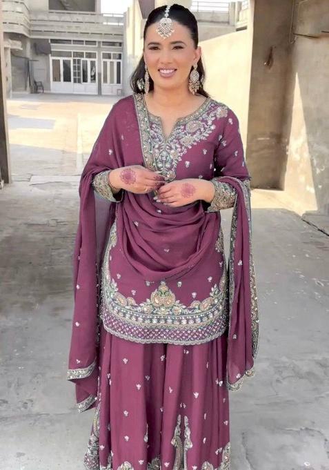 Lavender Embroidered Silk Kurta Set