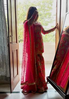 Pink Embroidered Chinon Kurta Set