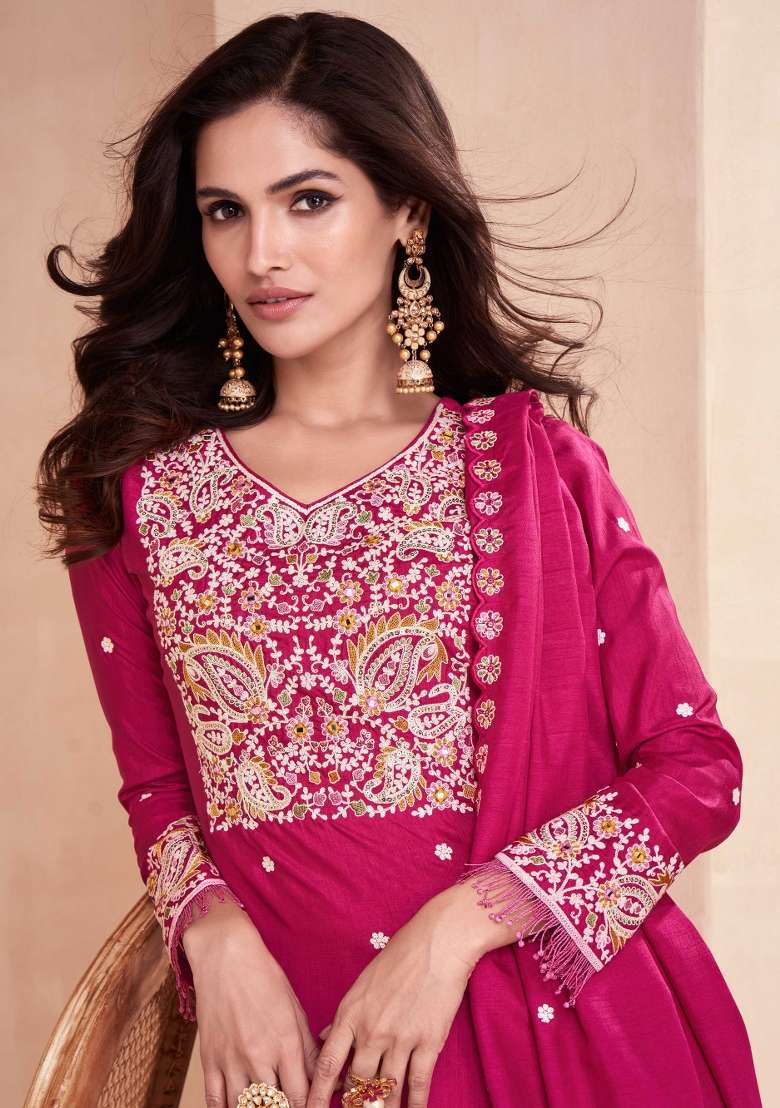 Pink Embroidered Silk Blend Sharara Set - Indya