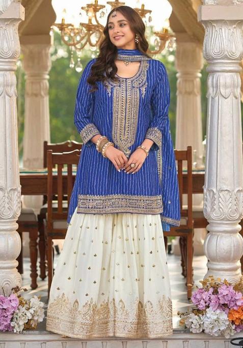 Blue Embroidered Silk Kurta Set