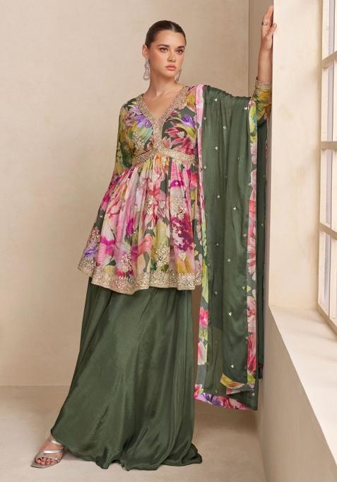 Multicolour Embroidered Silk Kurta Set