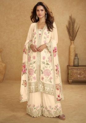 Off White Embroidered Silk Kurta Set