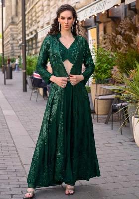 Green Embroidered Georgette Kurta Set