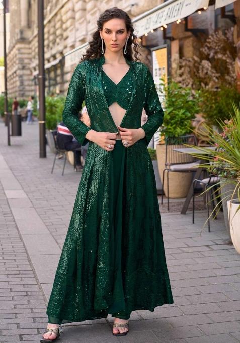 Green Embroidered Georgette Kurta Set