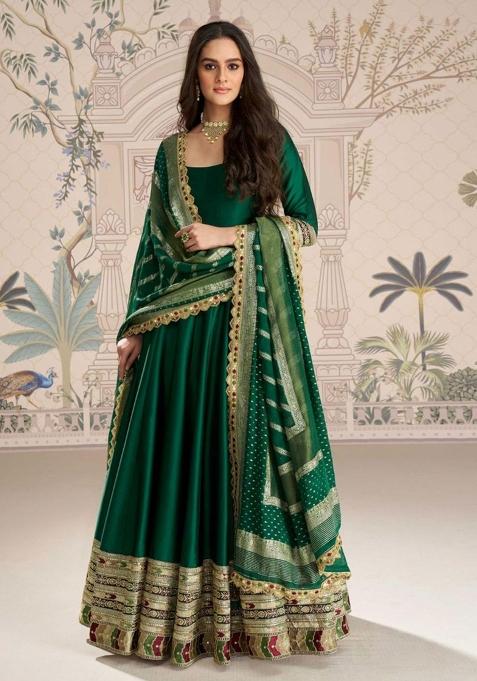 Green Embroidered Silk Kurta Set