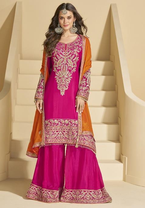 Pink Embroidered Silk Kurta Set