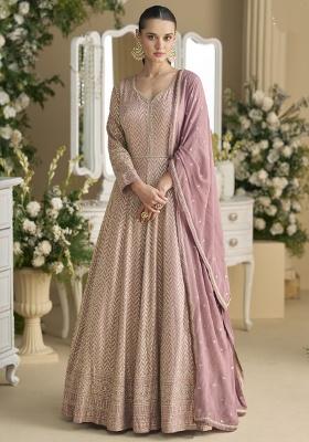 Onion Pink Embroidered Georgette Kurta Set