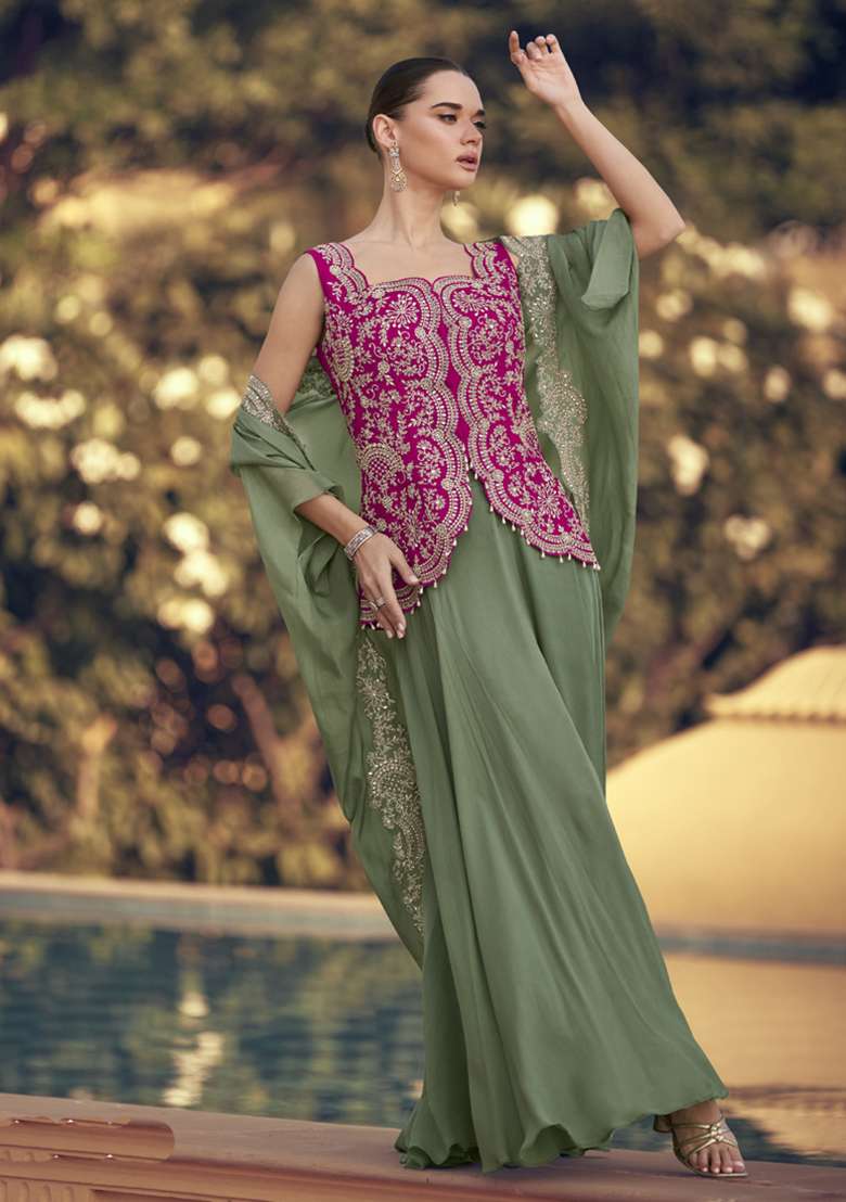 Pink Embroidered Silk Co Ord Set - Indya