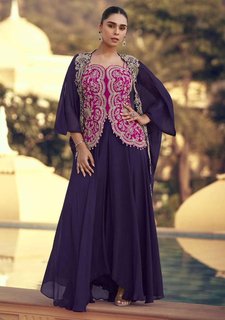 Pink Embroidered Silk Co Ord Set - Indya