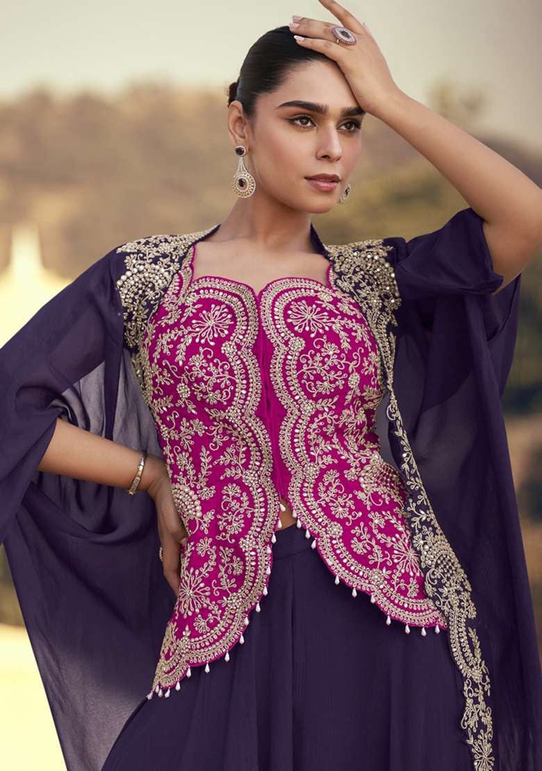 Pink Embroidered Silk Co Ord Set - Indya