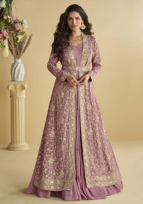 Onion Pink Embroidered Silk Kurta Set
