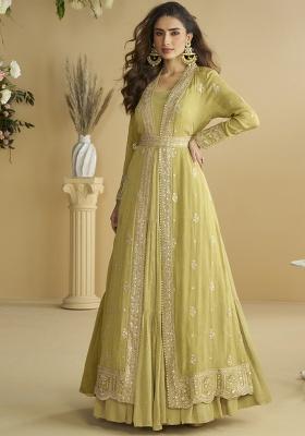 Yellow Embroidered Silk Kurta Set